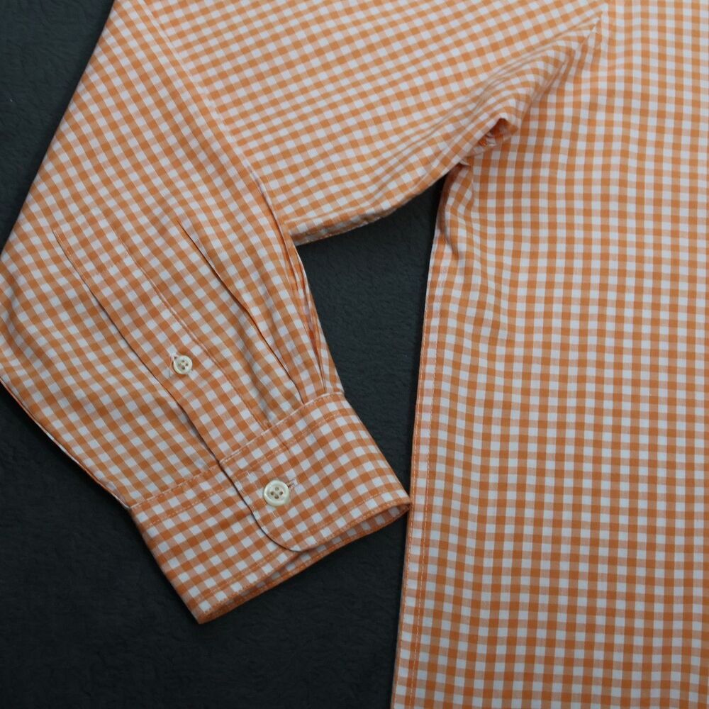 Chaps Mens Long Sleeve Button Down Shirt M Medium Orange Gingham Check Easy Care - Picture 4 of 13